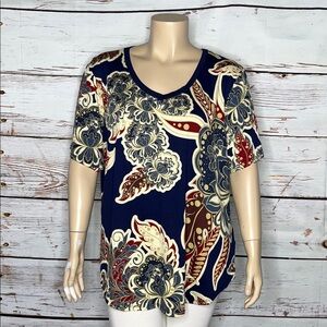 LuLaRoe NWT Size 2XL Blue - Floral Print Short Sleeve Iris Knit Tunic Top Shirt